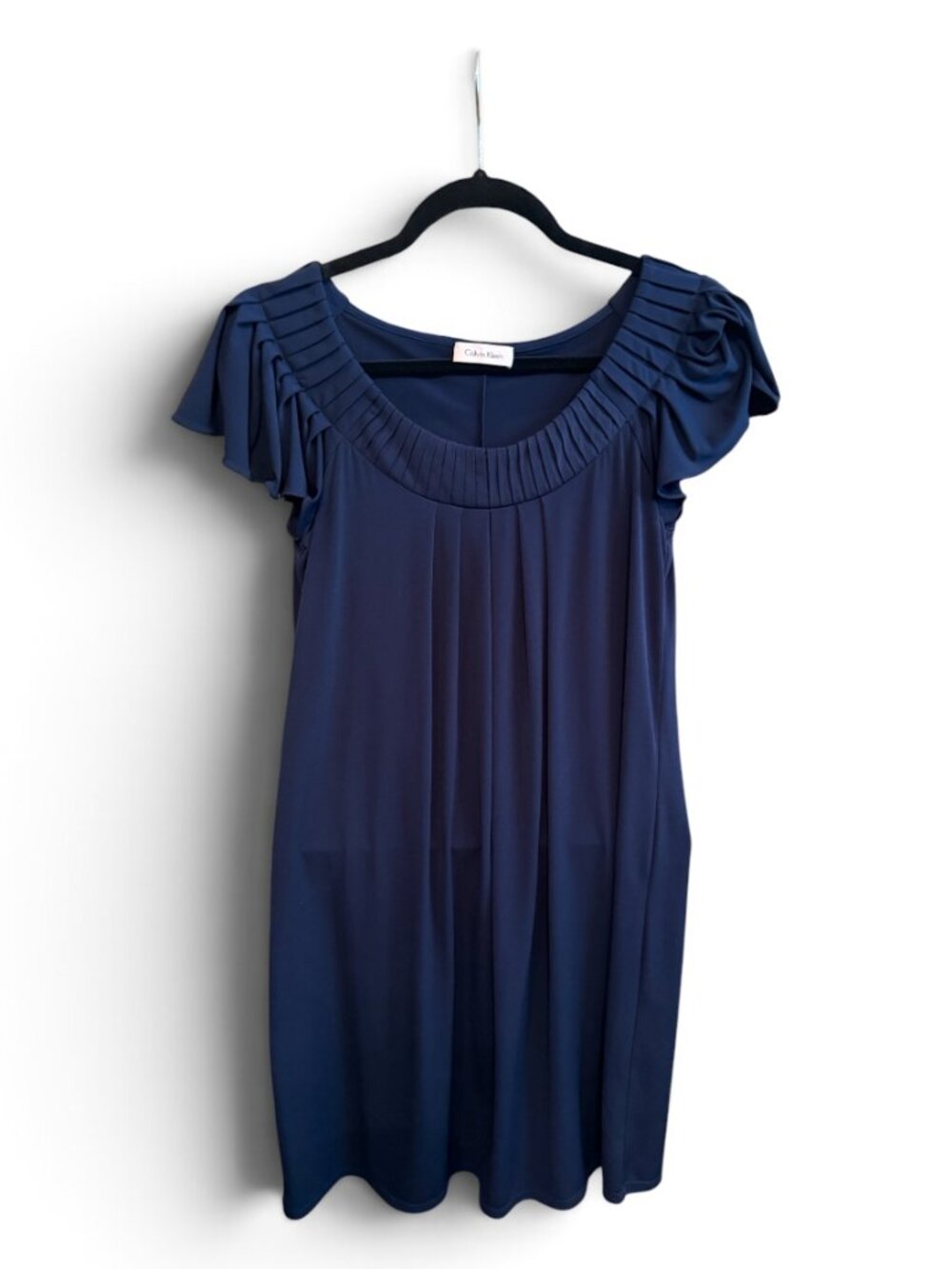 Calvin Klein Navy Flutter Sleeve Sheath Dress Women's Career Cocktail 33"